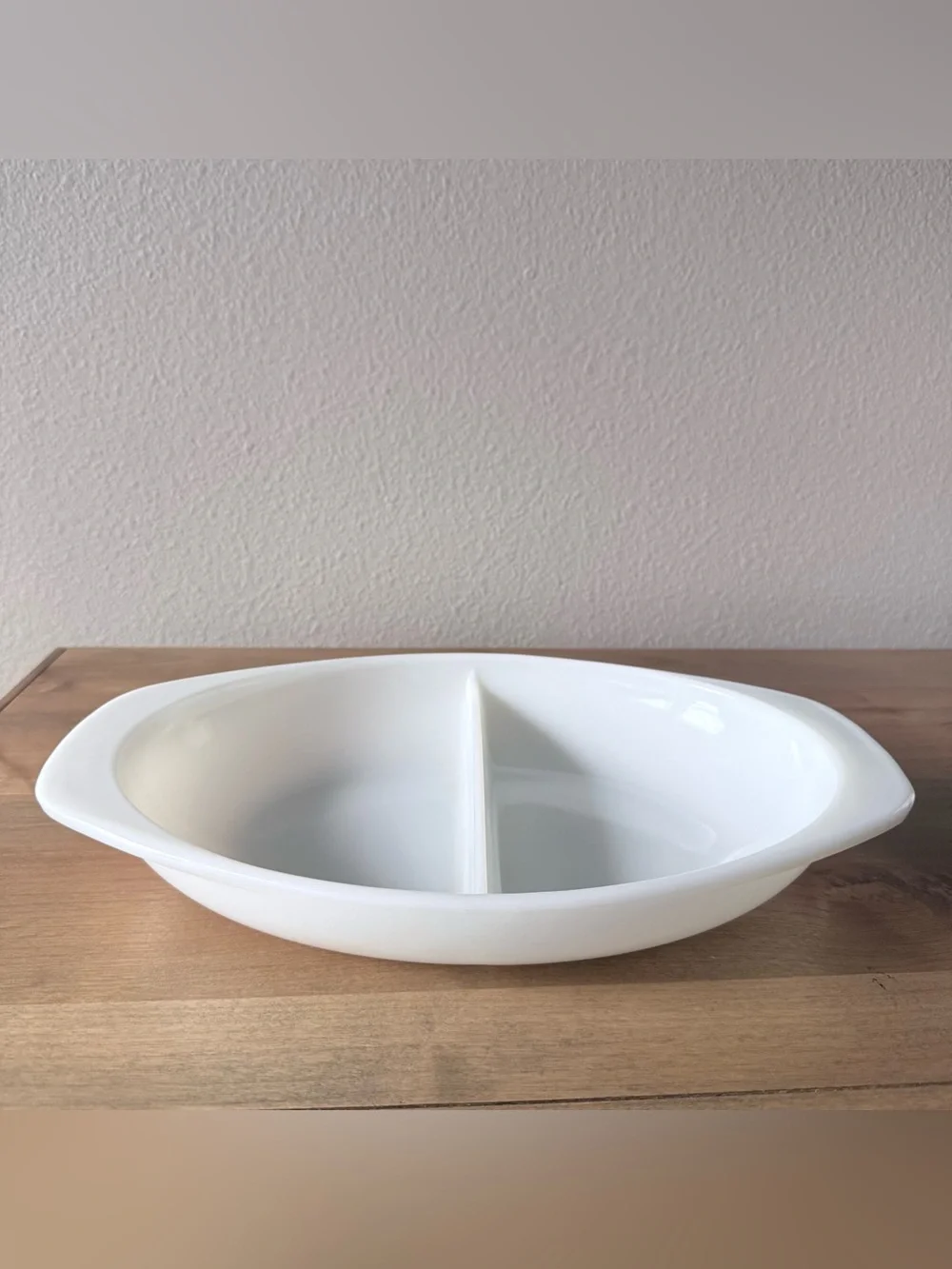 Vintage Pyrex 1063 White Milk Glass Divided Casserole Baking Dish 13” USA No Lid